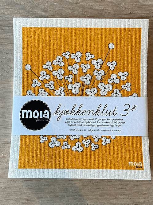 Hovedbilde Kjøkkenklut Blomst, Okergul, 3 pk