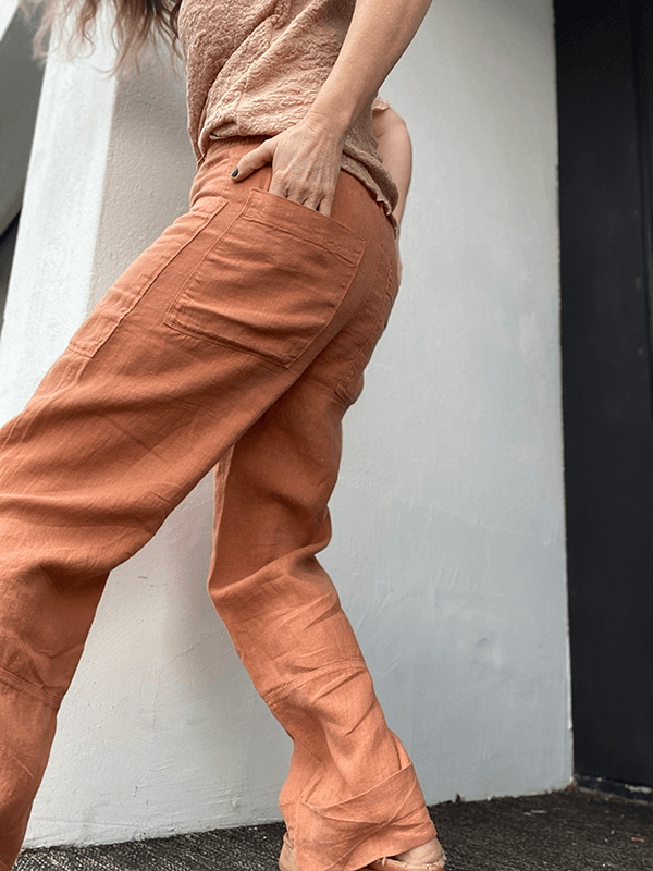 11033 Bukse Patch Pockets, Pecan Brown, Lin