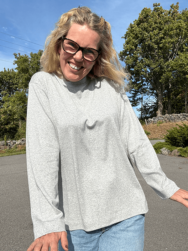 4324-1 Genser Relaxed LS u/logo, Dawn Grey Melange, Bomull