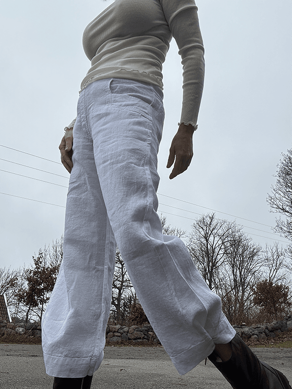 11027 Bukse Barrel, White, Lin