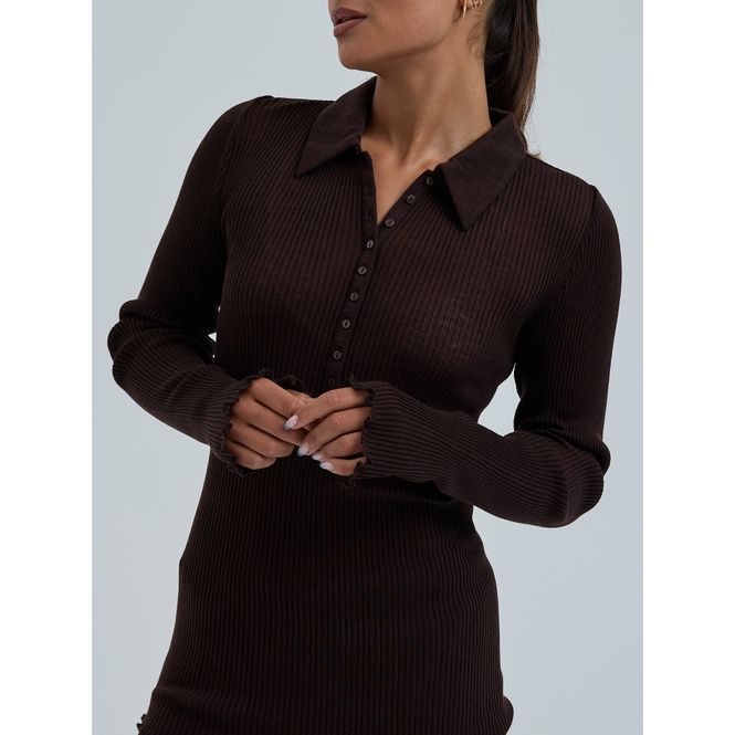 Hovedbilde Woolen Classic Polo, Dark Brown, Merino
