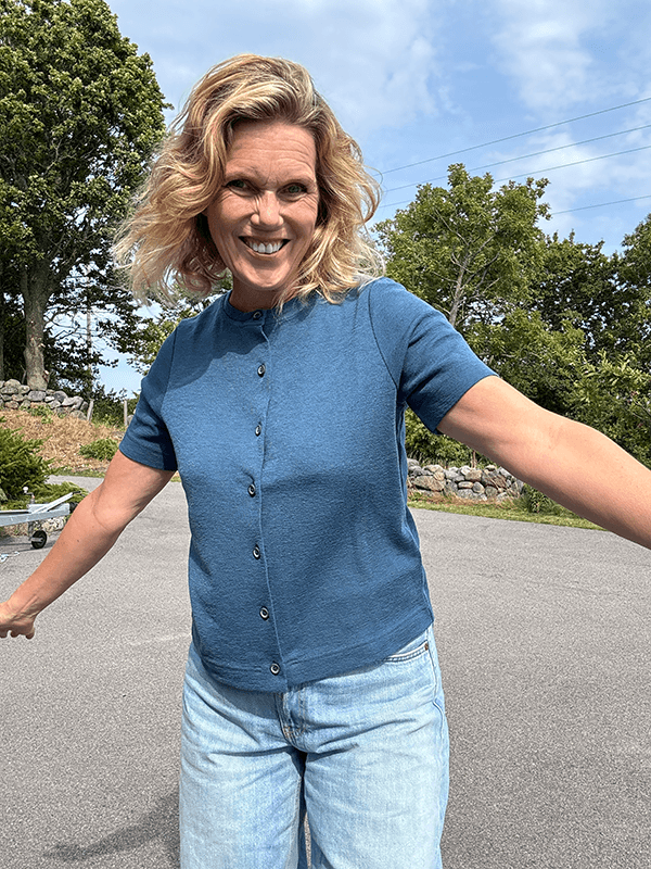 8032 Cardigan Kort Erm, Denim Blue, Merino