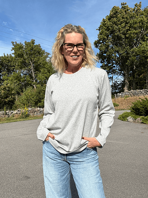 4324-1 Genser Relaxed LS u/logo, Dawn Grey Melange, Bomull
