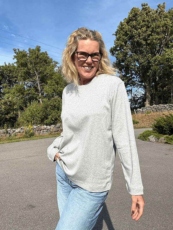 4324-1 Genser Relaxed LS u/logo, Dawn Grey Melange, Bomull