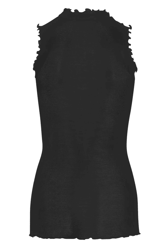 Flounce Tank Top, Bomull, Black
