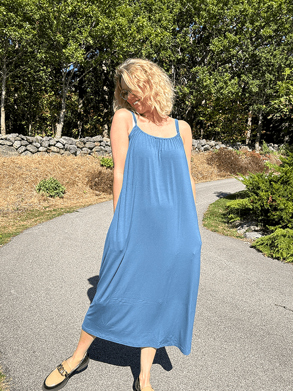 7622 Strap Dress, Denim Blue, Bamboo