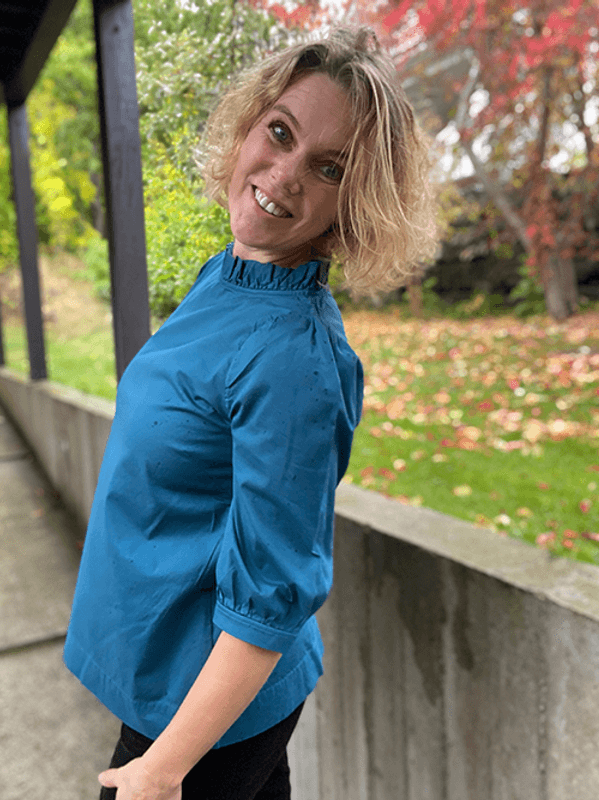 13005 Bluse Puff, Petrol, Poplin