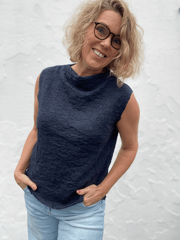 2501 Boxy Topp, Midnight Blue Melange, Bubble Wool