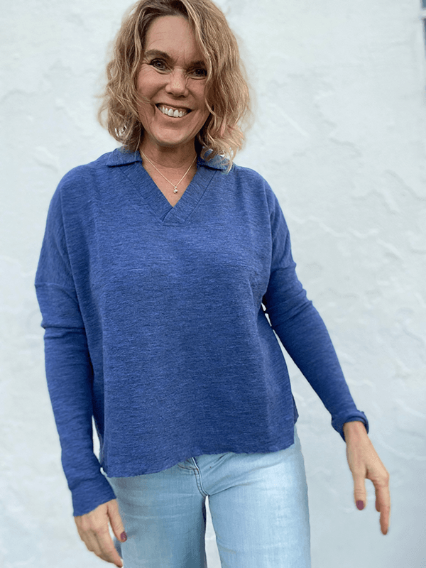 4065 Genser V-Polo, Indigo Melange, Merino