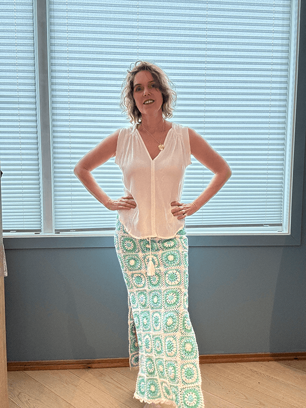 Fiji Skjørt, Ivory / Azure, Heklet