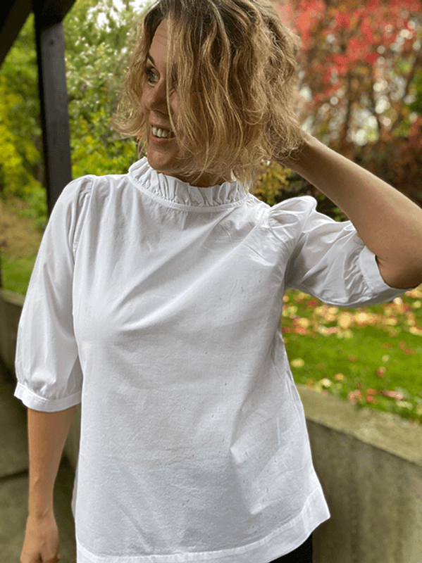 13005 Bluse Puff, Hvit, Poplin