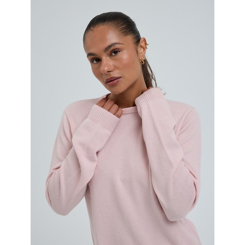 Wool Cashmere, Classic Crew Neck, Powder Pink, Merino / Cashmere
