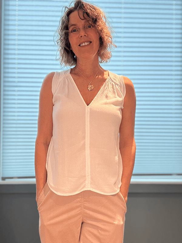 Venice Topp, Ivory, Rayon Crinckle